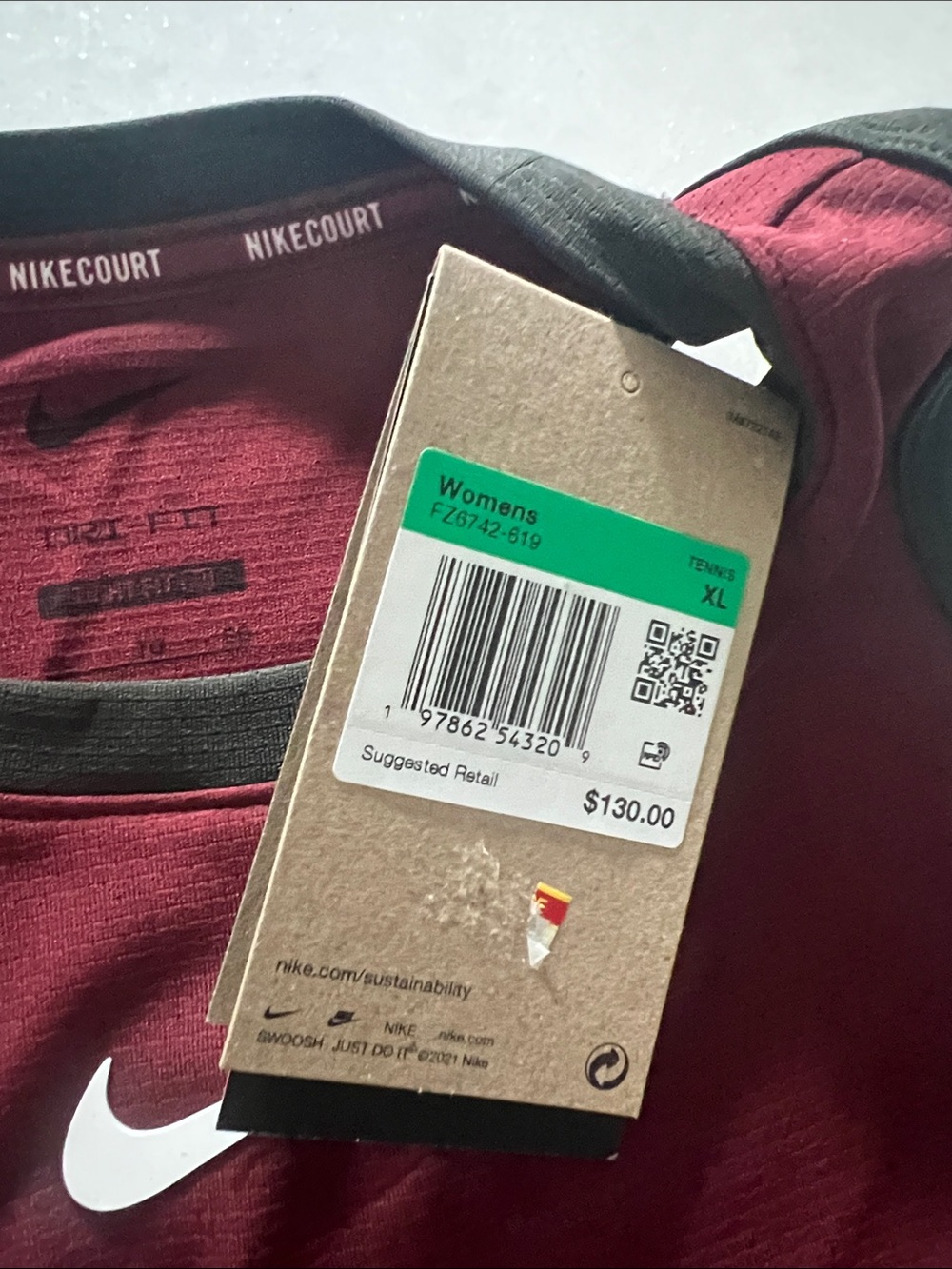 Nike Burgundy Tennis Dress with White Trim - Picture 3 of 6